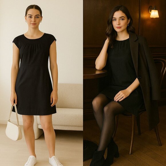 VTG Banana Republic Black 8 Mini Dress Viscose Wool Blend LBD Businesscore Chic - Picture 1 of 11